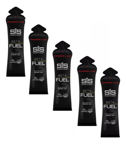 Kit 5 Gel Sis Beta Fuel 60ml 40g Carbo Morango E Lima