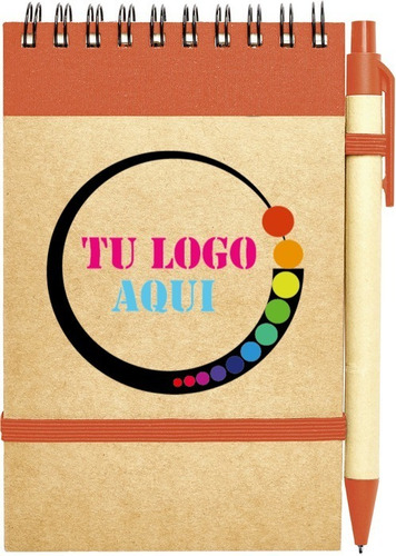 30 Libretas Ecológica Naranjo Con Bolígrafo Personalizada