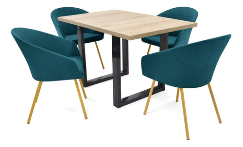 Set De Comedor Marsella 4 Puestos + Sillas Aurora En Tela Color Petroleo Diseño De La Tela De Las Sillas Poliéster