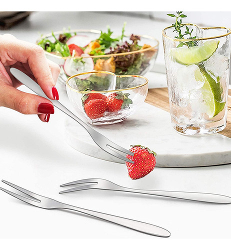 12 Tenedores De Postre De Acero Inoxidable Para Frutas Y Ens