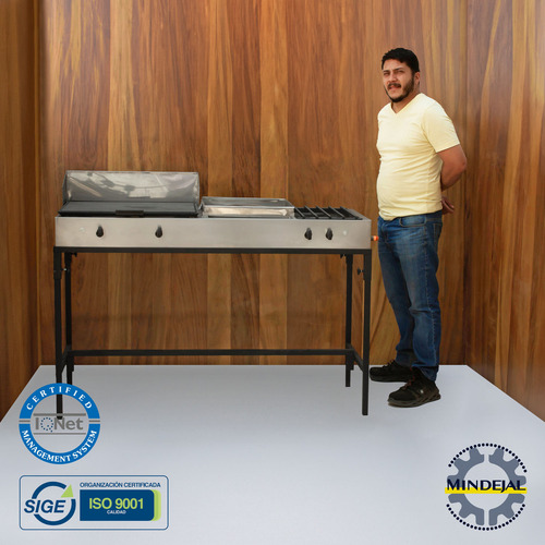 Charola Plancha para Tacos Comal Choricero y 2 Quemadores para el Hogar de Mindejal Color Acero Inoxidable