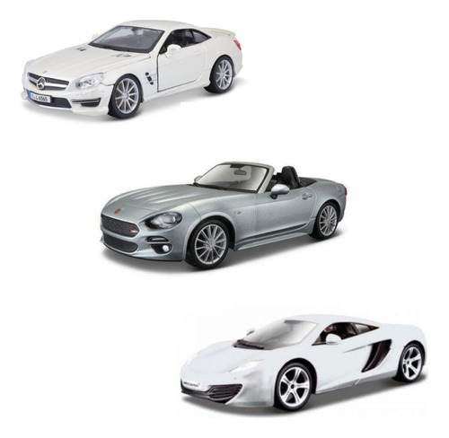 Pack 3 Autos Bburago Escala 1:24 - Fiat, Jaguar, Mclaren