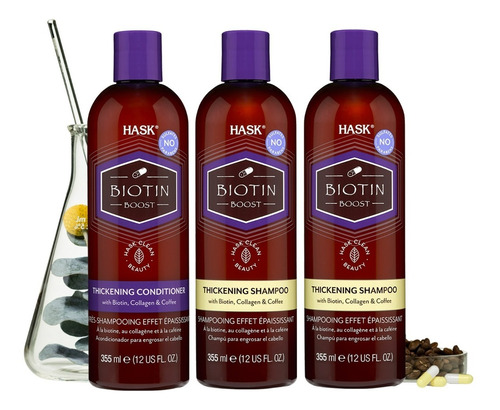 Hask Pack X2 Shampoo + X1 Acondicionador Biotin Boost 355 Ml