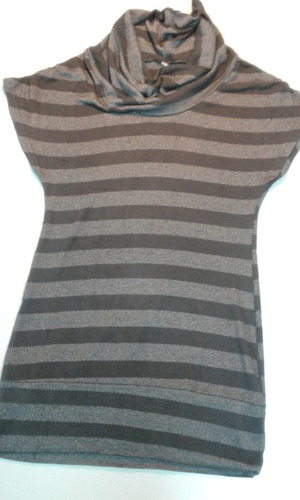 Remeron Lanilla Mujer Negro Y Gris Talle Unico Cuello Bote