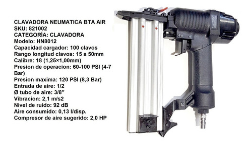 Imagen 3 de 10 de Clavadora Neumatica Bta Air Clavos Maletin + Clavos Verashop