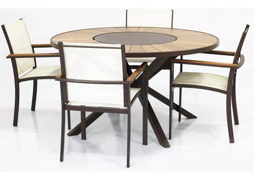 Conjunto De Mesa Giratória 4 Cadeiras Jardim Sala De Jantar 