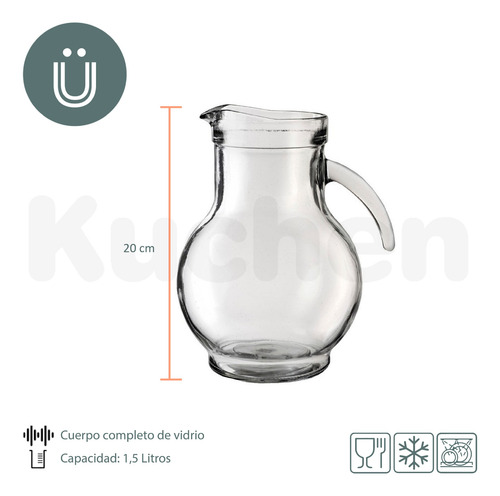 Imagen 2 de 8 de Jarra De Vidrio Vallarta Flint 1,5l Rigolleau Kuchen