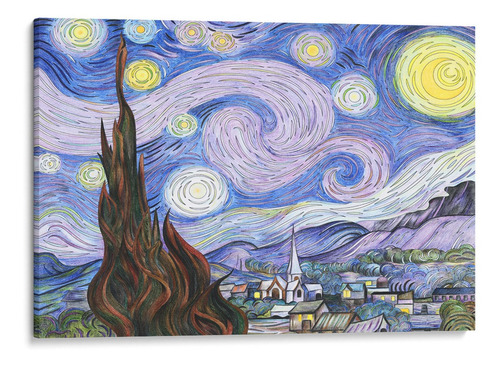 Quadro Decorativo Abstrato Van Gogh Noite Canvas 45x30 Cm