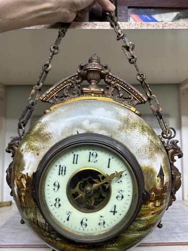 Gran Reloj De Colgar Francés Porcelana Bronce Año 1900