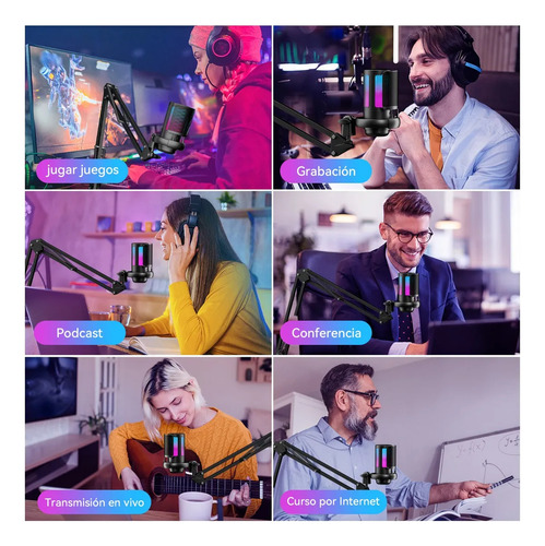 Micrófonos Podcast Rgb Condensador Cardioide Para Pc Y Usb-c