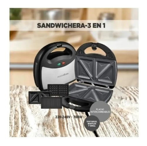 Sandwichera Kanji Waflera Grill 3 En 1 Placa Antiadherente
