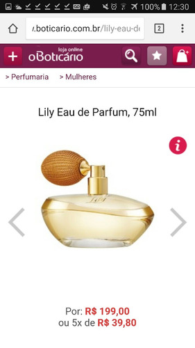 Lily Perfume O Boticário 75 Ml Original 