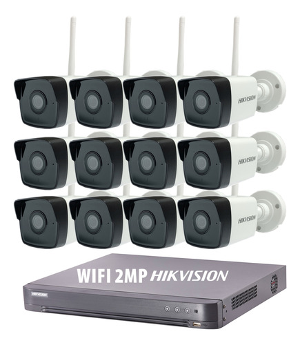 Kit Seguridad Ip Hikvision Dvr 16 + 12 Camaras Wifi 2mp Ext