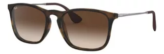 Óculos de sol Ray-Ban Highstreet Chris Standard armação de náilon cor matte tortoise, lente brown de cristal degradada, haste tortoise/gunmetal de aço/titânio - RB4187