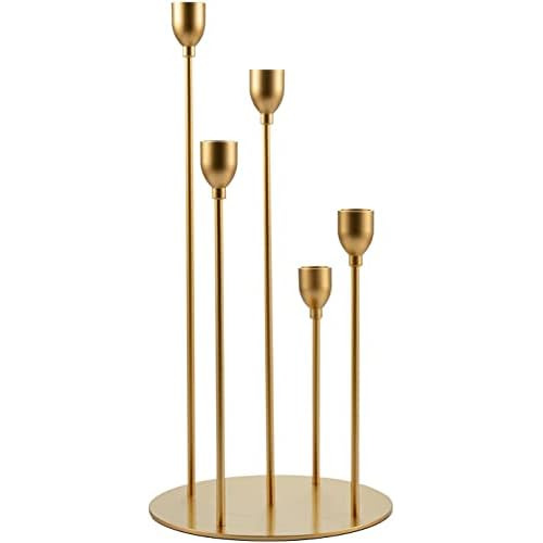 Candelabro De 5 Brazos Color Dorado Velas Cónicas, Por...