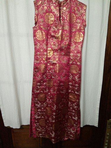Qipao Vestido Tradicional Chino Brocado Seda Calidadad T. M