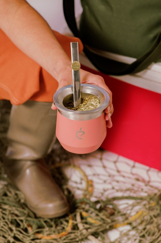 Mate Acero Inoxidable Un Mate + Bombilla Color Coral Bronze