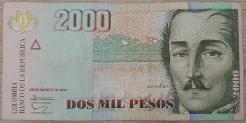 Billete De 2000 Pesos Colombianos. 28 De Agosto Del 2013 