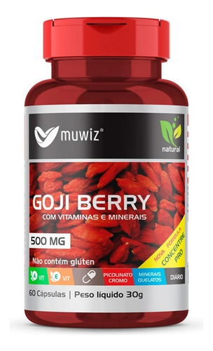 Goji Berry Muwiz 60 Cápsulas 500mg C/ Vitaminas E Minerais