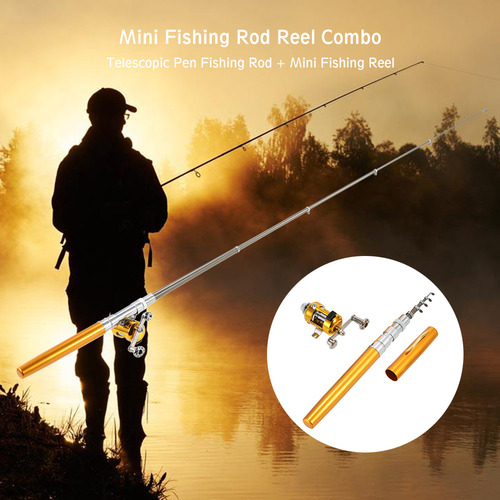Mini Pole Hooks Combo Fishing Rod Reel Set, Caneta Telescópi