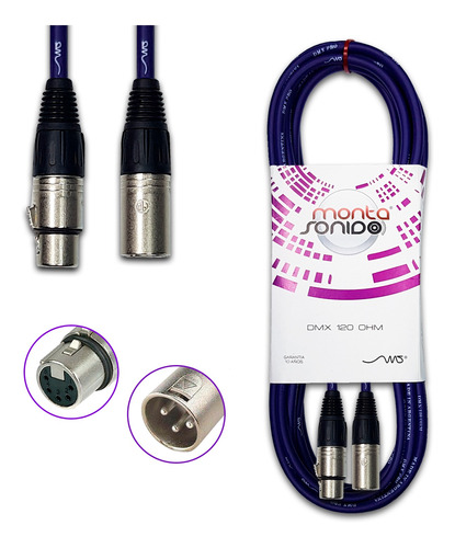 Cable Canon Dmx 5 Pines Xlr Hembra A Macho Neutrik 25 Cm