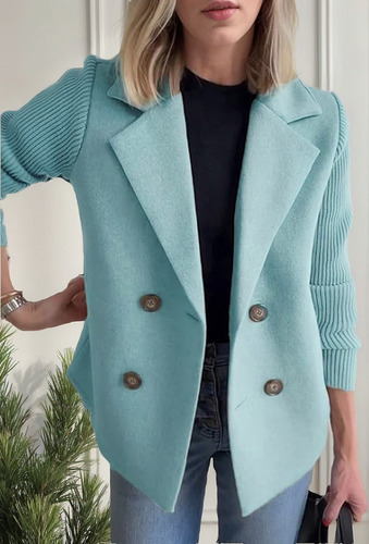 Women's Lapel Button Knitted Patchwork Sleeve Casual Coat