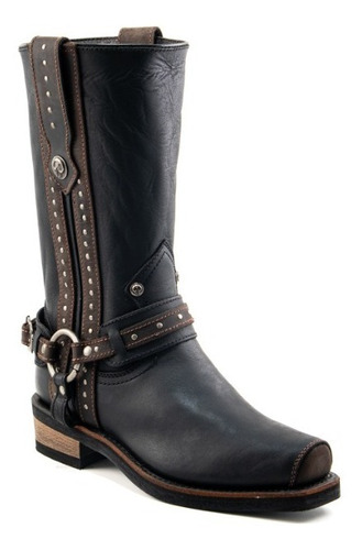 Bota Vaquera Hombre Punta Cuadrada Liberty Biker Negro Me