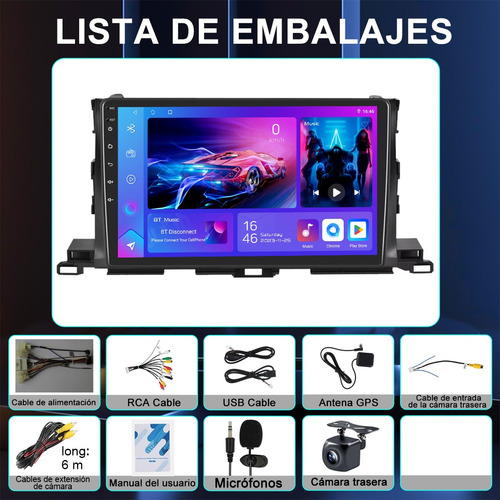 Autoestéreo De Pantalla 8+128gb Toyota Highlander 2013-2019 Negro