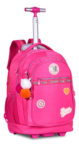 Mochila Rodinhas Universitaria Escolar Viagem Notebook Cor Rosa Desenho Do Tecido Liso