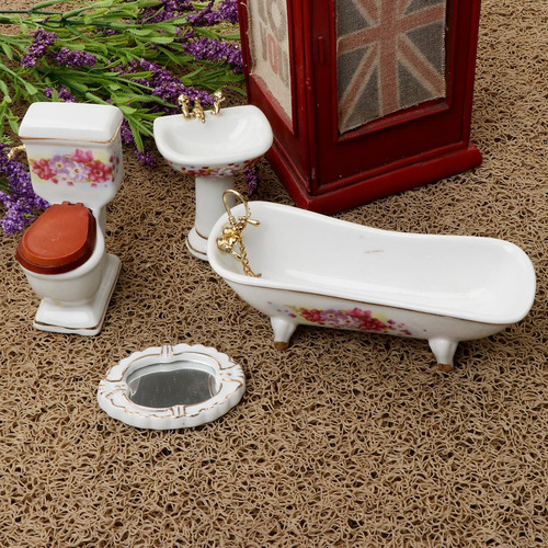 A 1/12 Dollhouse Miniatura Muebles De Baño Kit Cerámica