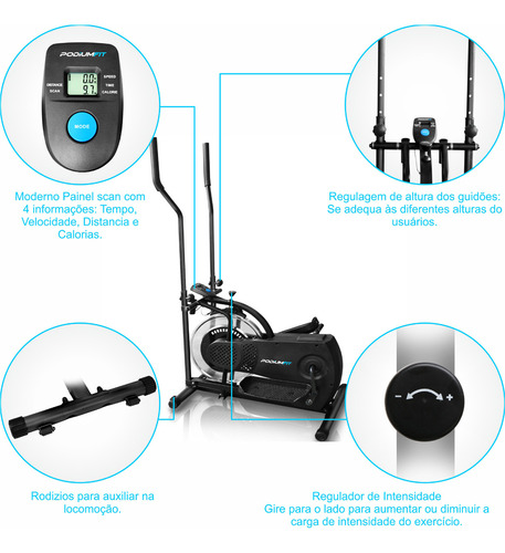 Elíptico Spinning PodiumFit BE100 Silencioso Cor Preto