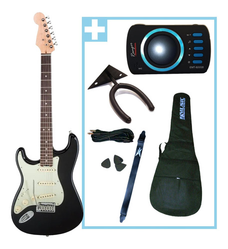 Combo Premium Guitarra Electrica Zurda + Afinador Funda Acc