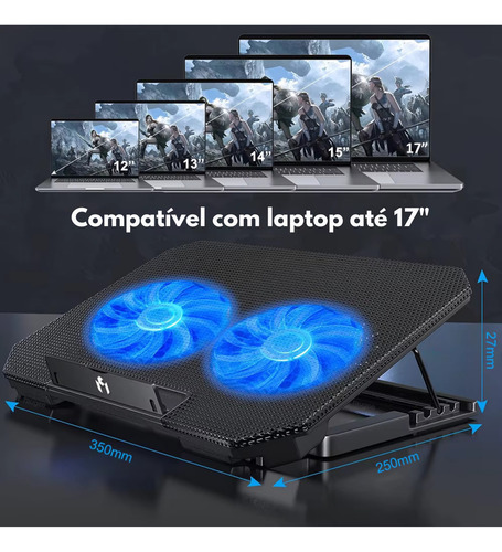 Base Gamer Notebook Jogo Suporte Cooler Mesa Laptop Led Usb