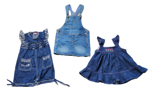 Pack Vestidos Bebe Y Jardinera De Mezclilla Hasta 3 Meses