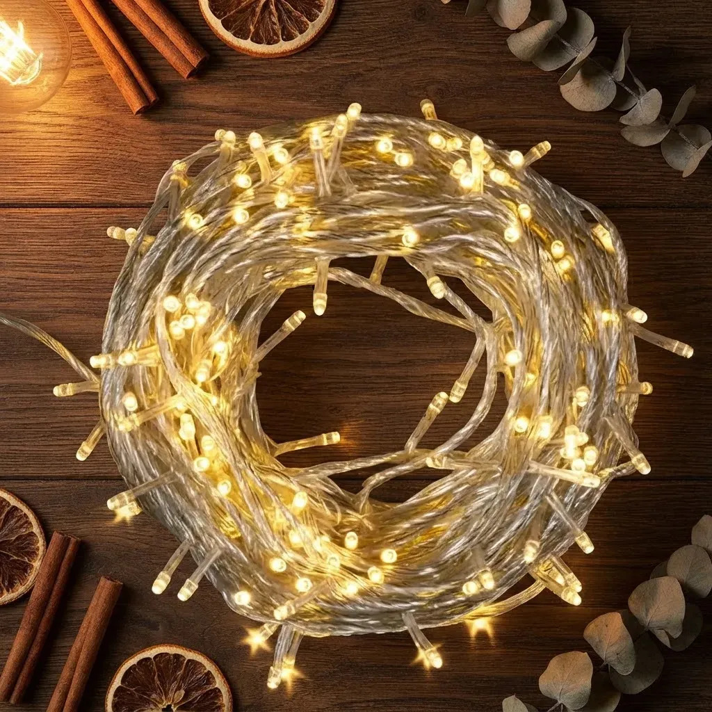 Cordão Pisca Pisca Lph 10m 100 Leds Fio Transparente 8 Funções P/ Árvore Natal Luz Decoração Cor Das Luzes Branco Quente 110