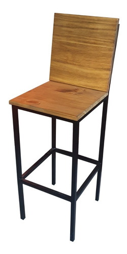Imagen 1 de 7 de Taburete Banqueta Respaldo Alto Industrial Hierro Madera