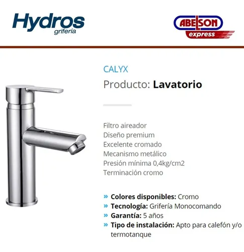 Griferia Ba o Hydros Calyx 30911 Lavatorio Monocomando