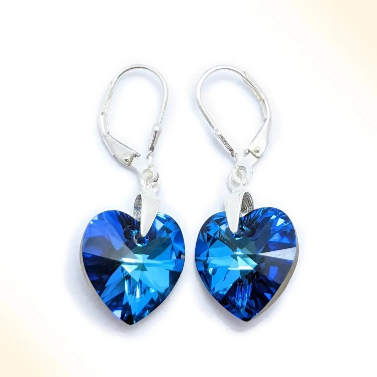 Brincos Sw Heart Crystal Anel de 14 mm em prata 925 azul bermuda