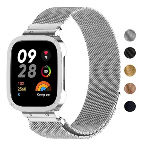 Correa De Metal + Funda Para Redmi Mi Watch 4 /3 Plateado Plateado 39.6 Cm