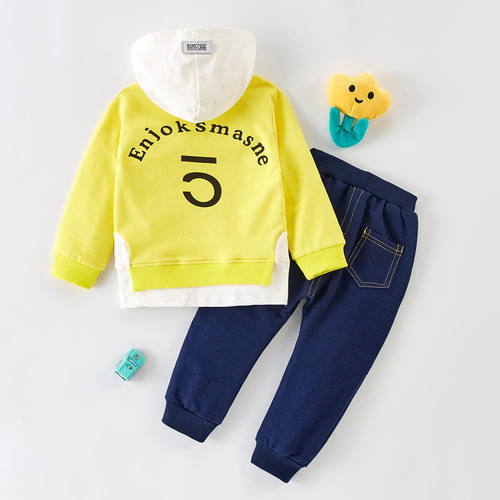 Conjunto De Sudadera Con Capucha Y Pantalón Para Niños Amarillo 18-24 M
