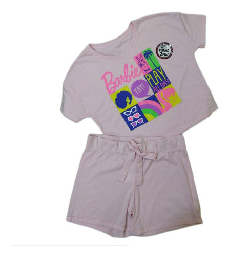 Pijama  Para Niñas  Barbie Crop Top Y Short Talla S