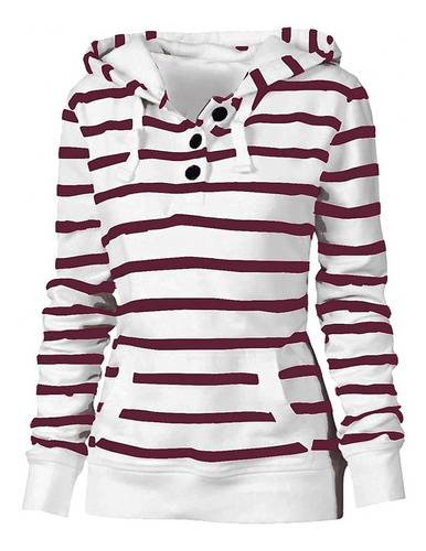 Nulairt Hoodie For Dama Pullover Striped Hooded Button
