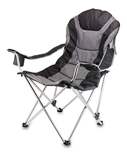 Silla De Campamento Reclinable Y Portable, Negro / Gris