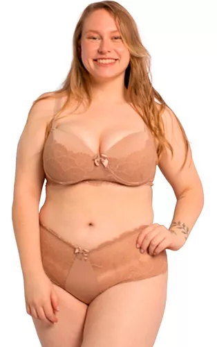 Lingerie Plus Size com Alça Reforçada Croped e Caleçon Conjunto