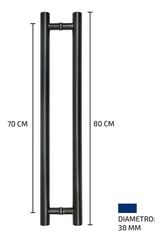 Manijon Barral Doble Acero Inoxidable Negro Puerta 800 Cm