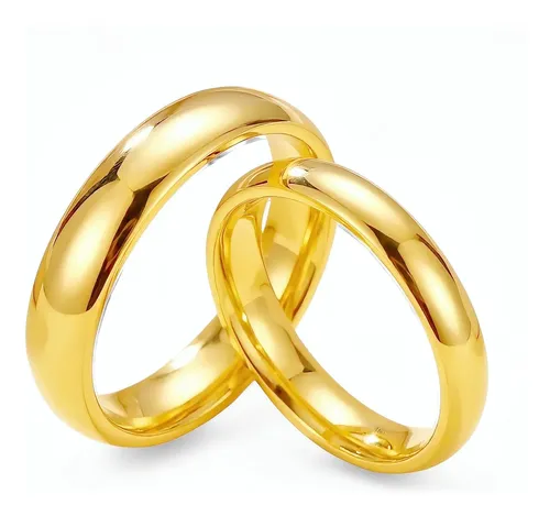 Anillos de Compromiso y Matrimonio en Titanio Dorado con Grabado