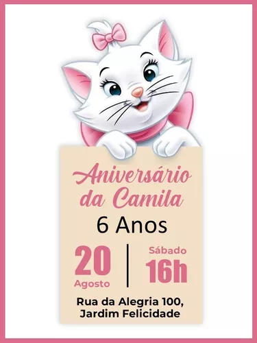 Convite de aniversario da gatinha marie com foto –