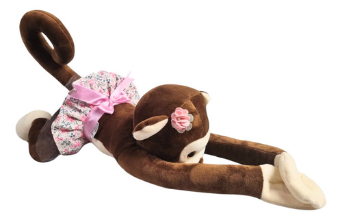 Macaquinho Com Vestido De Pelúcia Brinquedo Abraçadinho Cor Chocolate