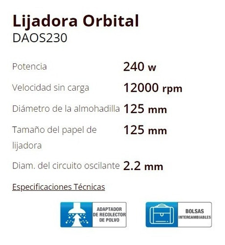 Lijadora roto orbital Daewoo DAOS230 negra y gris 240W 220V