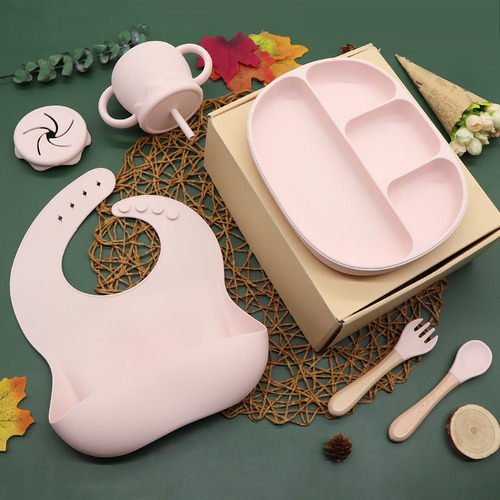 7 Utensilios, Plato, Cuchara, Babero, Tazas Con Pajita